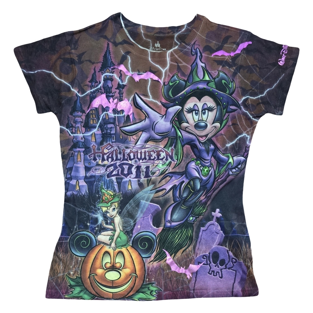 Disney Parks Halloween Minnie & Pluto Haunted Mansion All Over Print Shirt Med